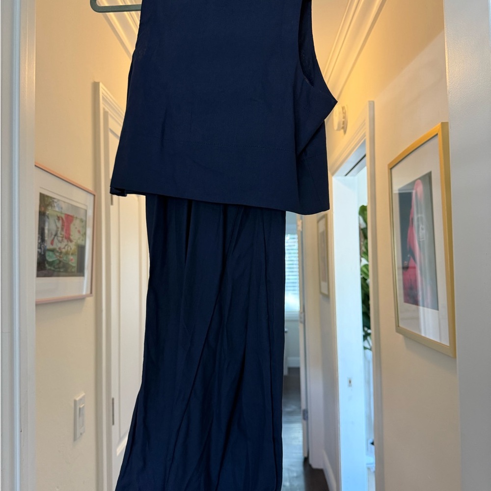 Navy Sleeveless Top and Pants Set